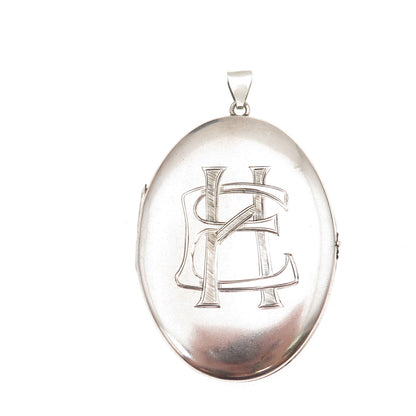 925 Sterling Silver Antique Art Deco Engraved EH Monogram Locket Pendant