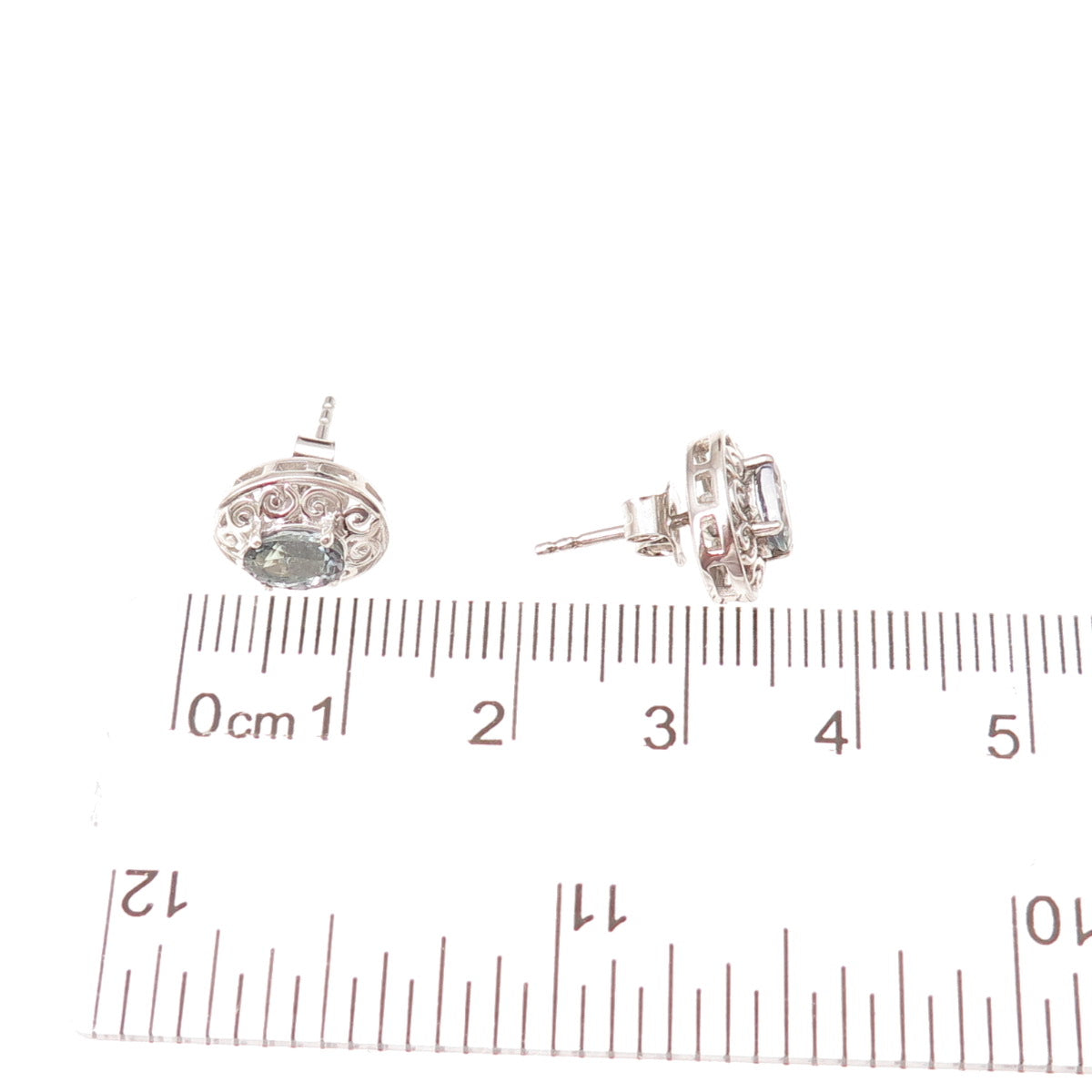 Chuck Clemency 925 Sterling Silver Real Oval-Cut Iolite Floral Stud Earrings