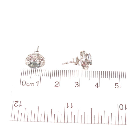 Chuck Clemency 925 Sterling Silver Real Oval-Cut Iolite Floral Stud Earrings