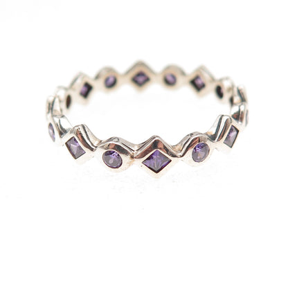 Silpada 925 Sterling Silver Vintage Real Amethyst All Around Band Ring Size 8.25