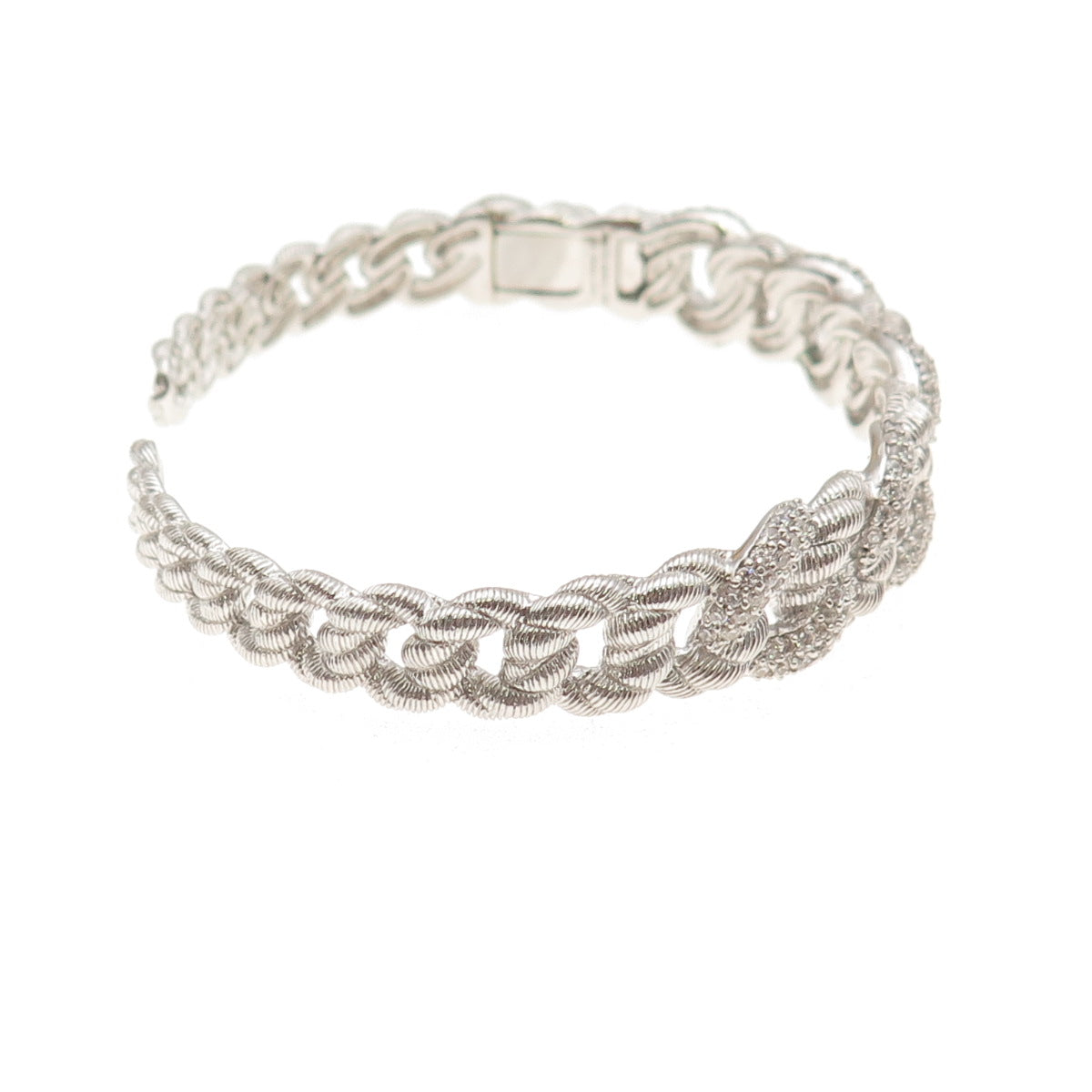 Judith Ripka 925 Sterling Silver Round-Cut C Z Cuban Link Cuff Bracelet 6.75"