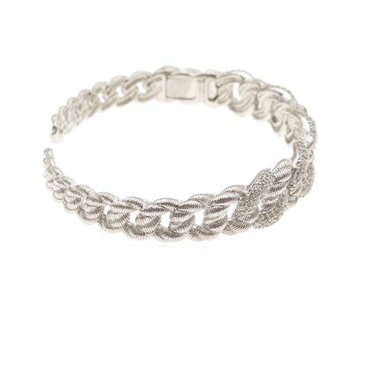 Judith Ripka 925 Sterling Silver Round-Cut C Z Cuban Link Cuff Bracelet 6.75"