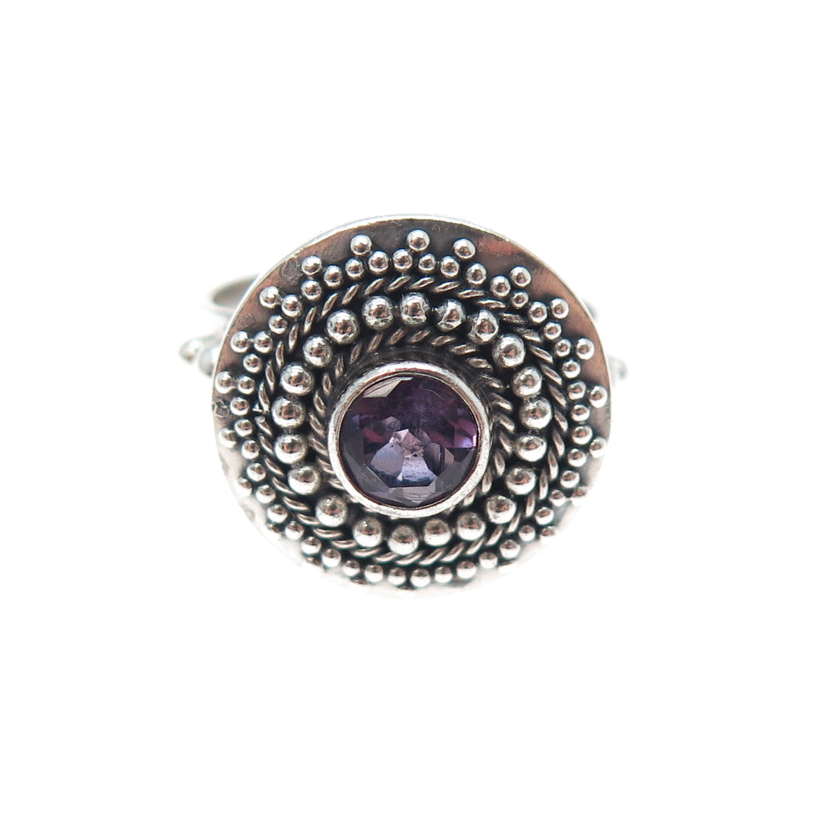 BC Silver Ned Bowman Sterling Vintage Amethyst Beaded Oxidized Ring Size 8.25