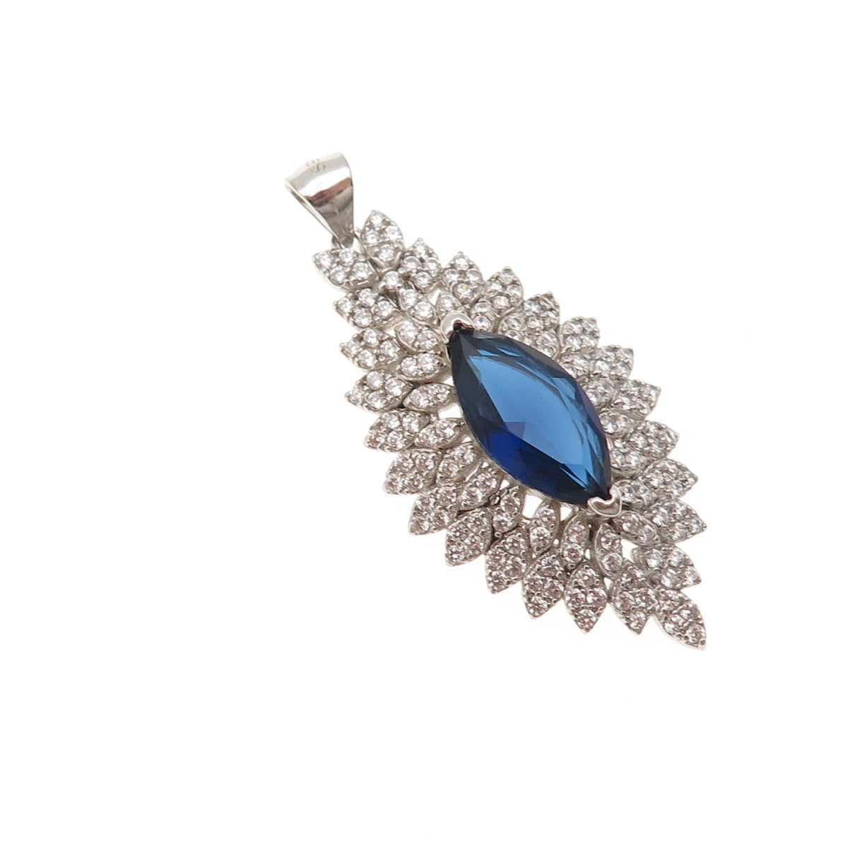 925 Sterling Silver Marquise-Cut Blue & Round-Cut White C Z Charm Pendant