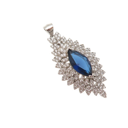 925 Sterling Silver Marquise-Cut Blue & Round-Cut White C Z Charm Pendant