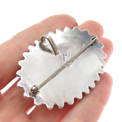 925 Sterling Silver 2-Tone Vintage Mexico Modernist Dome Pin Brooch / Pendant