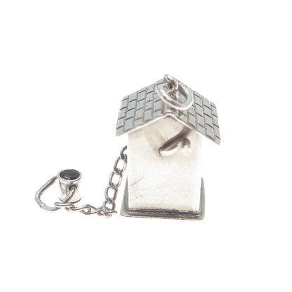 925 Sterling Silver Antique Art Deco Water Well Minimalist 3D Charm Pendant