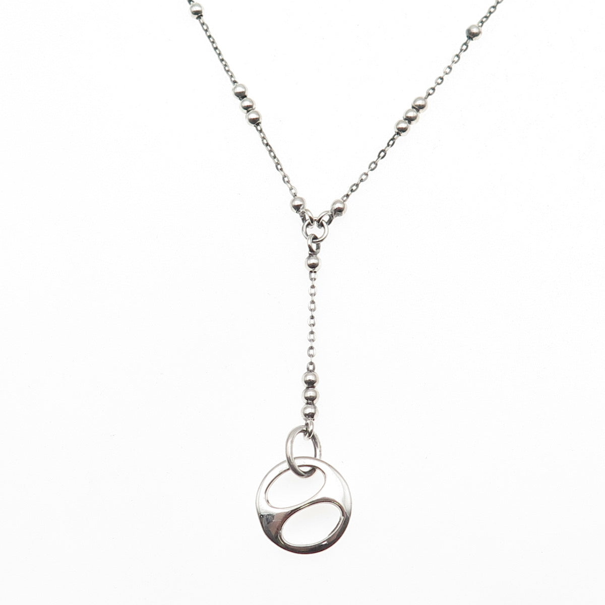 925 Sterling Silver Vintage Italy Modernist Disc Beaded Chain Necklace 16"