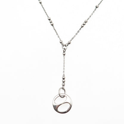 925 Sterling Silver Vintage Italy Modernist Disc Beaded Chain Necklace 16"