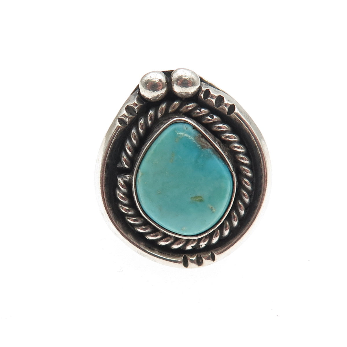 Old Pawn Sterling Silver Vintage Southwestern Turquoise Tribal Ring Size 5.75