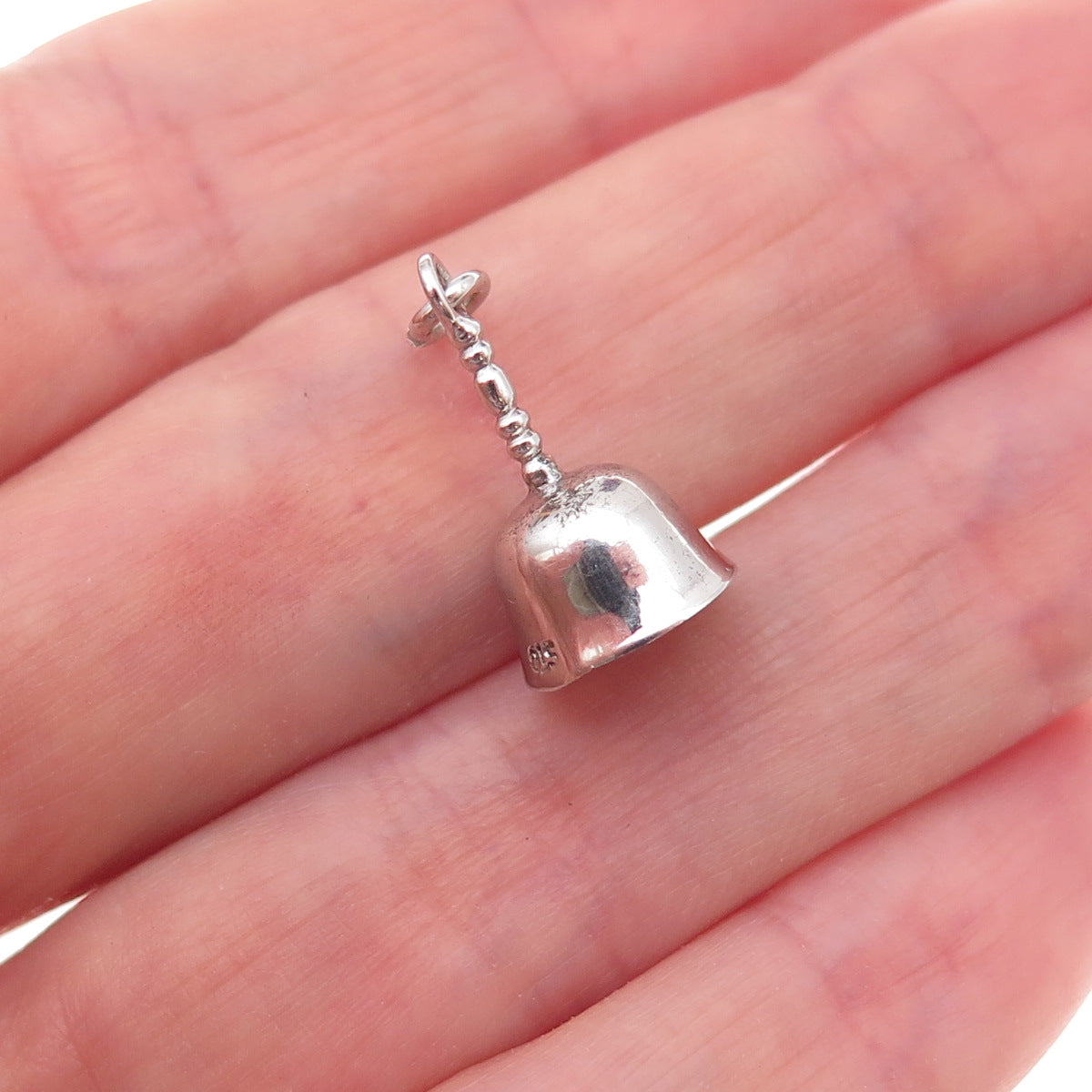 925 Sterling Silver Antique Art Deco Bell Oxidized 3D Charm Pendant