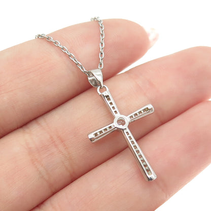 925 Sterling Silver Italy Round-Cut C Z Cross Cable Chain Necklace 16"