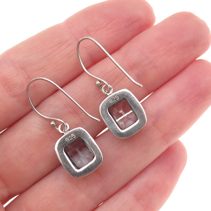 925 Sterling Silver Vintage Real Blue Topaz Spiral Oxidized Dangle Earrings