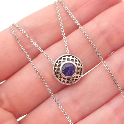 SADYE L VASSIL 925 Sterling Silver 14K Gold Real Amethyst Chain Necklace 20"
