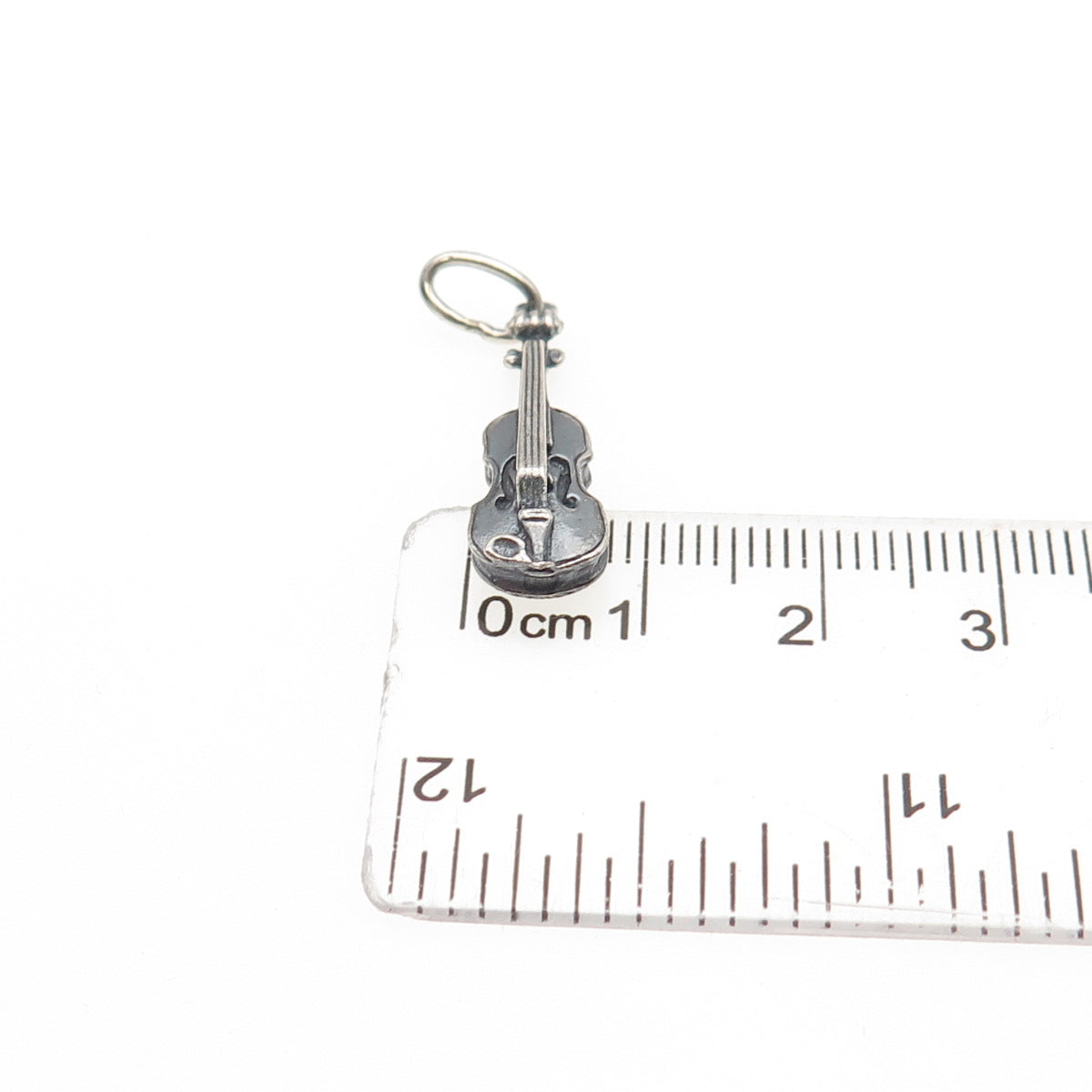 925 Sterling Silver Vintage Wien Violin Oxidized 3D Mini Charm Pendant