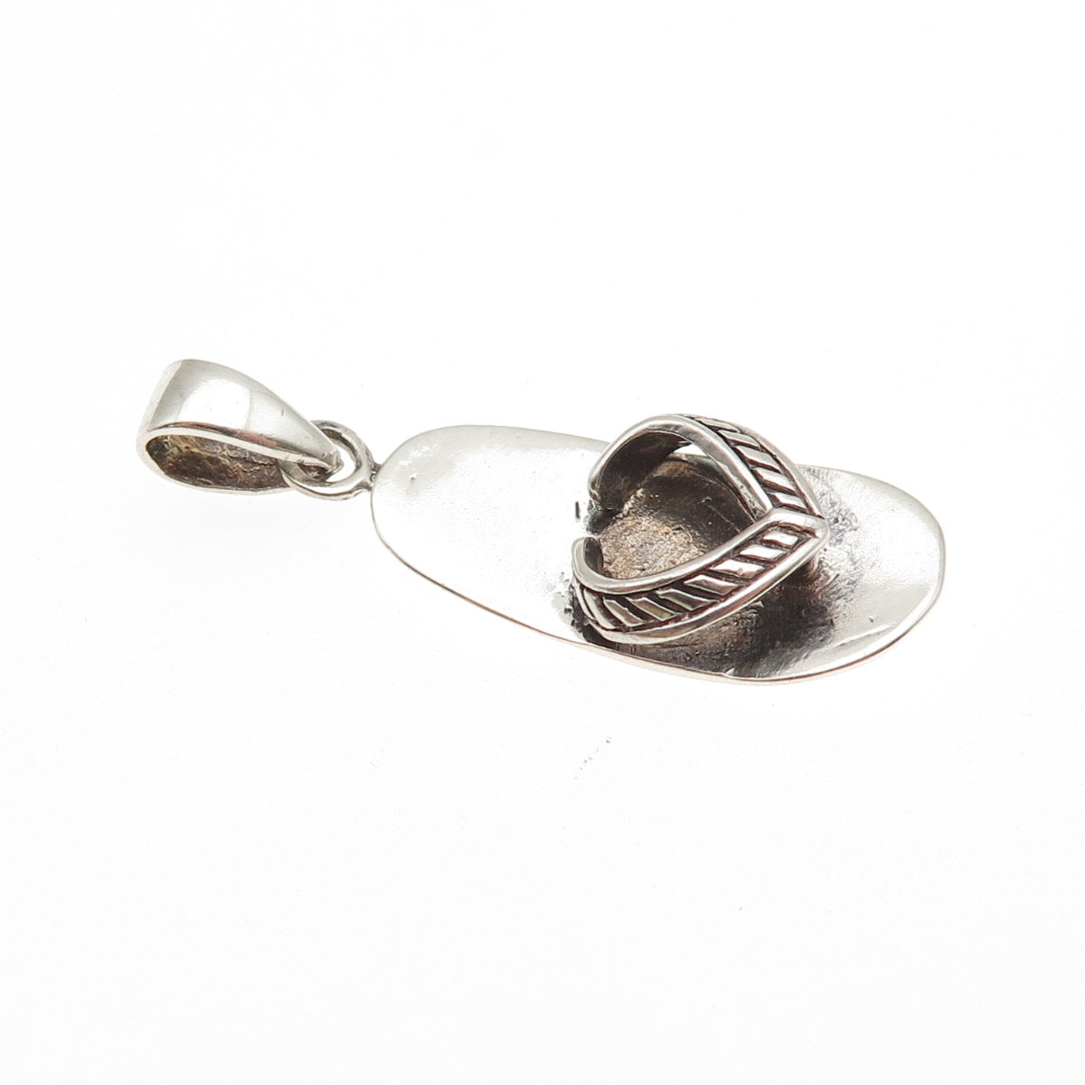 925 Sterling Silver Vintage Flip Flop Oxidized 3D Charm Pendant