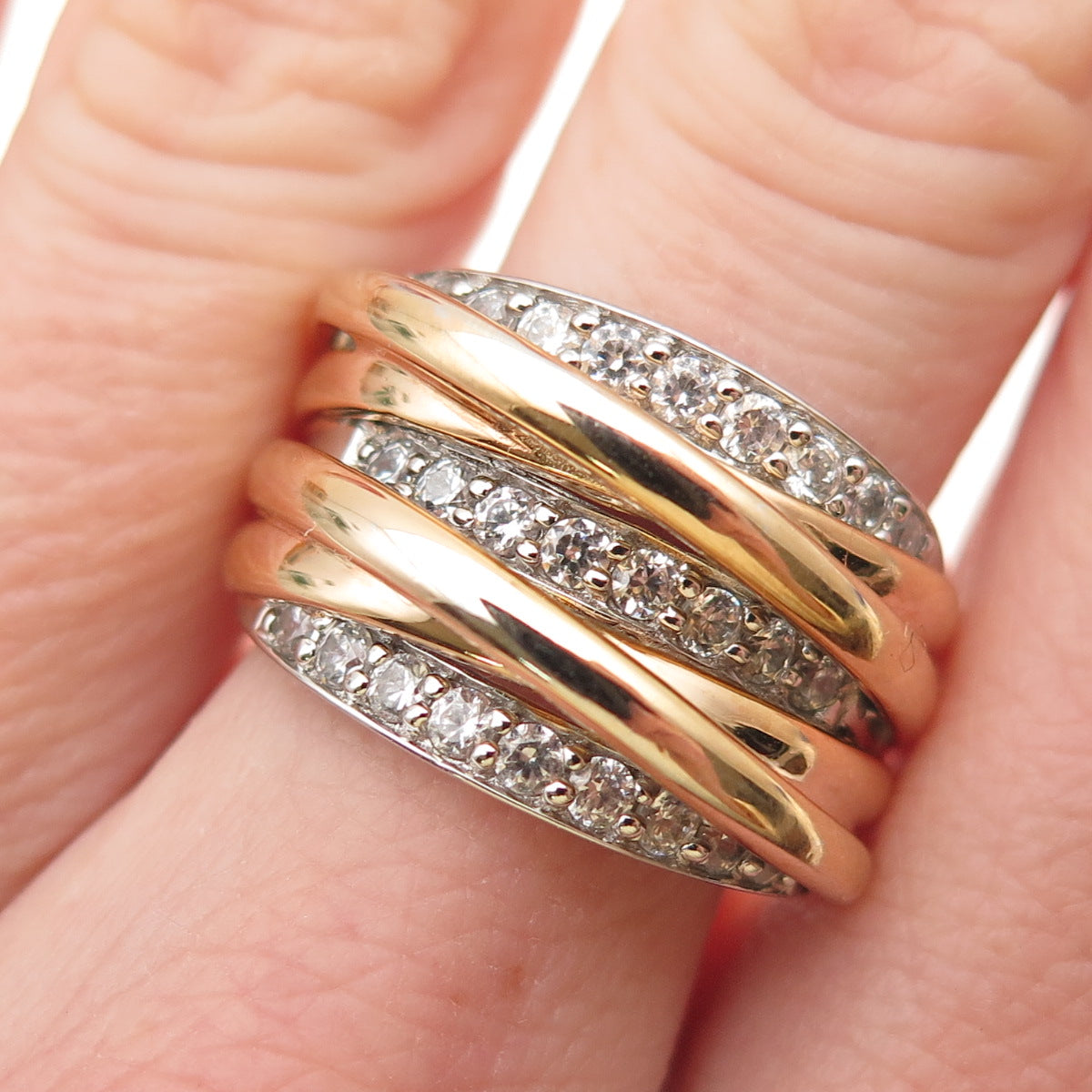 MICHAEL VALITUTTI Gems En Vogue Sterling 2-Tone C Z Crisscross Ring Size 7.25