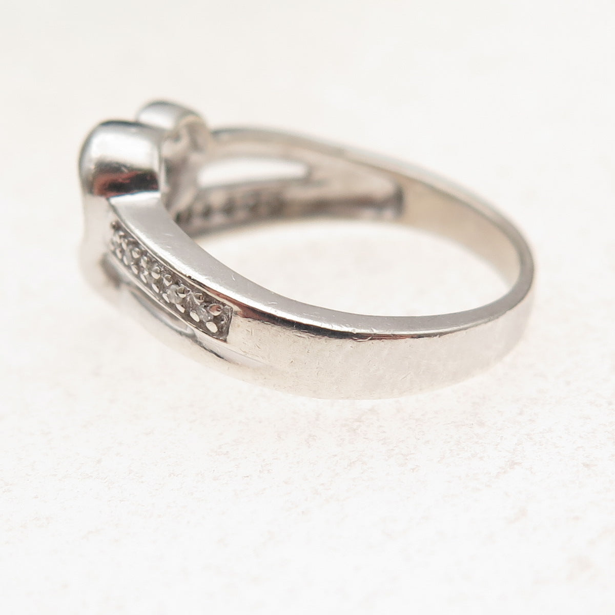 925 Sterling Silver Real Round-Cut Diamond Heart Ring Size 7