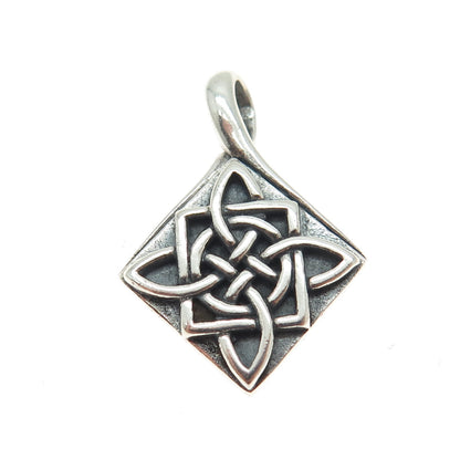 PETER STONE Sterling Silver Vintage Celtic Knot Cross Oxidized Square Pendant