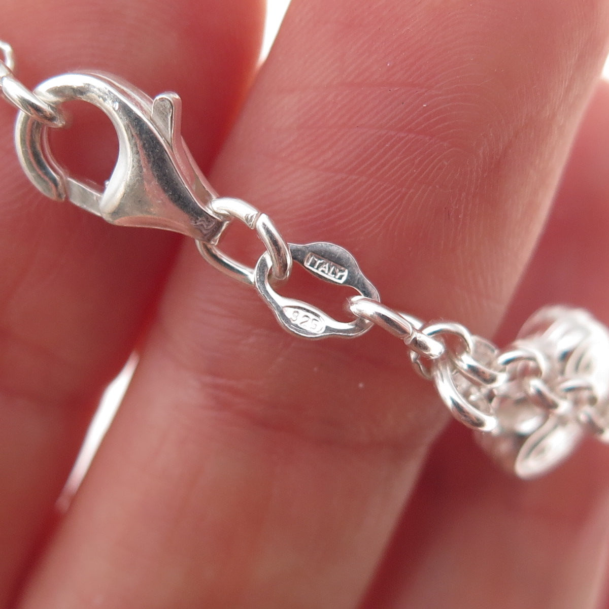 925 Sterling Silver Italy Heart Lock Dangle Charm Rolo Link Bracelet 7"