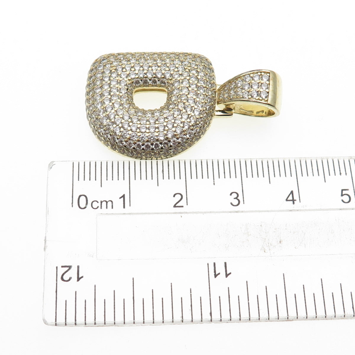 925 Sterling Silver Gold Plated Round-Cut C Z Letter D Initial Pendant