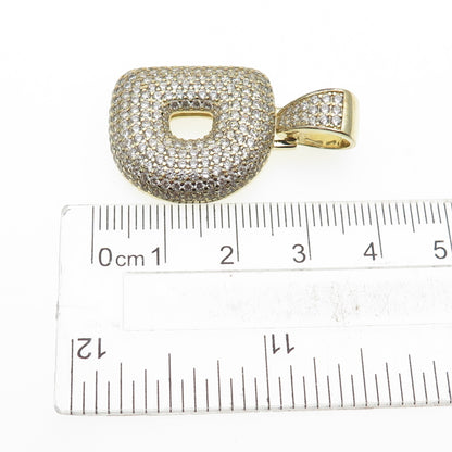 925 Sterling Silver Gold Plated Round-Cut C Z Letter D Initial Pendant