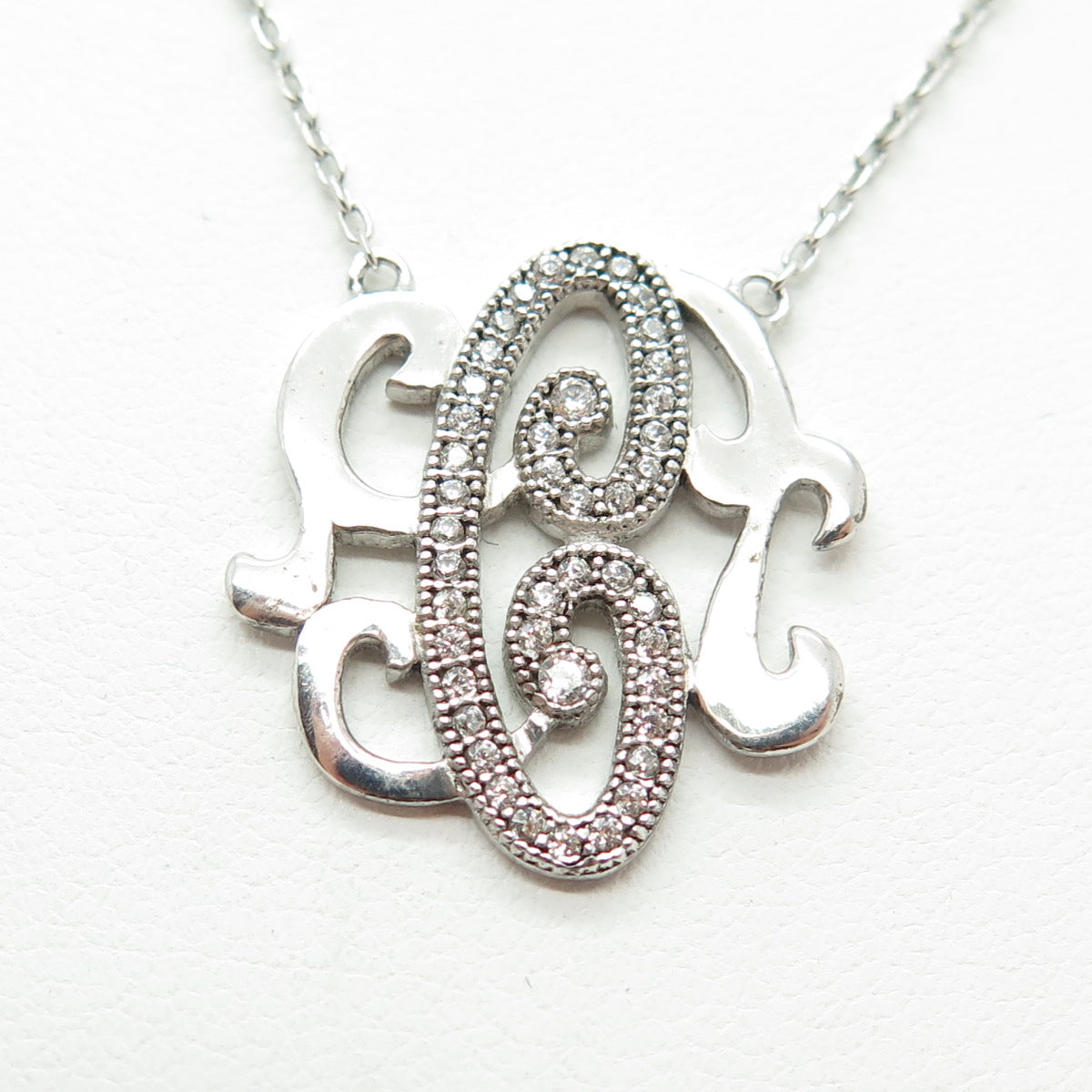 925 Sterling Silver Round-Cut C Z Letter "C" Victorian Style Necklace 16-18"