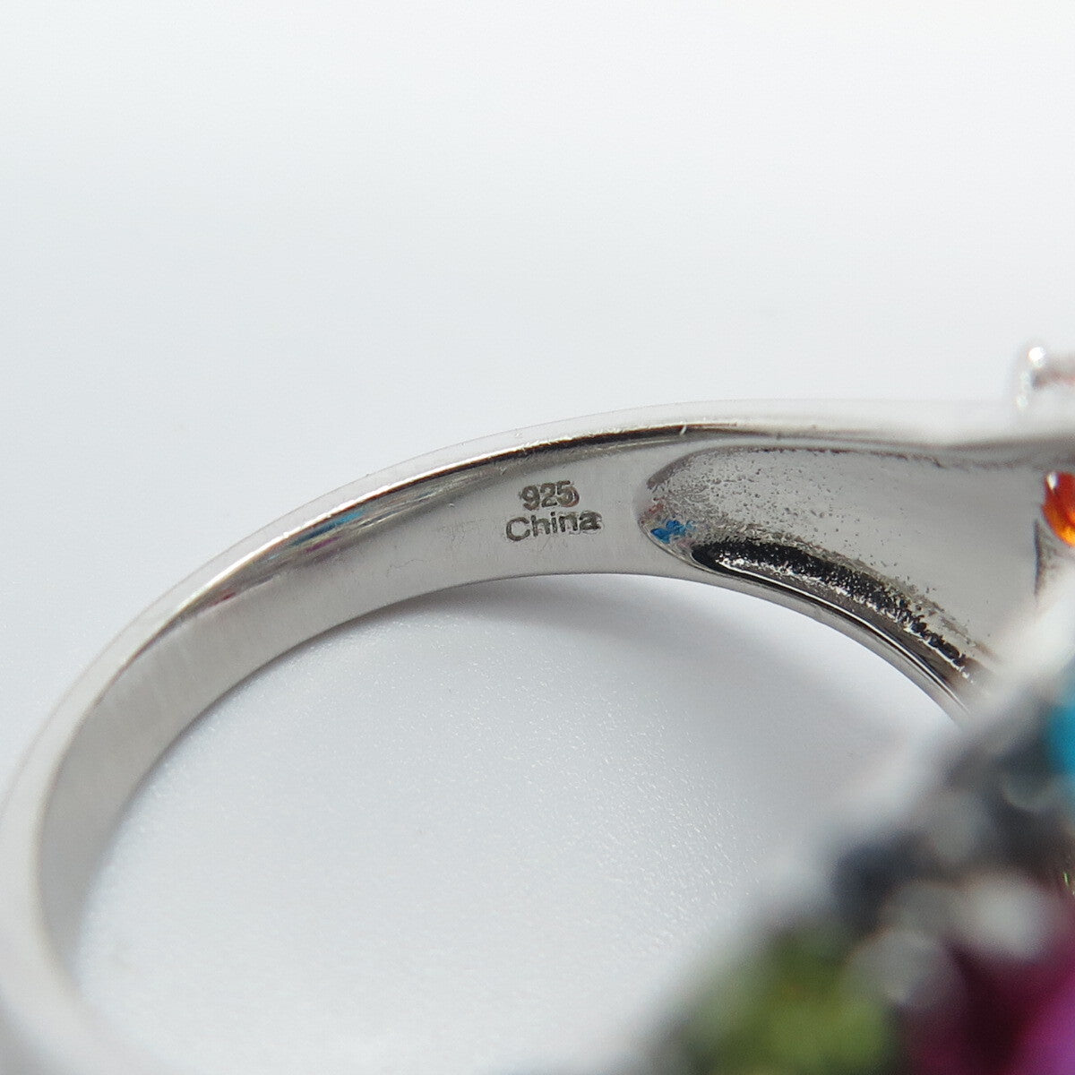 925 Sterling Silver Multi-Color C Z Wide Round Ring Size 8