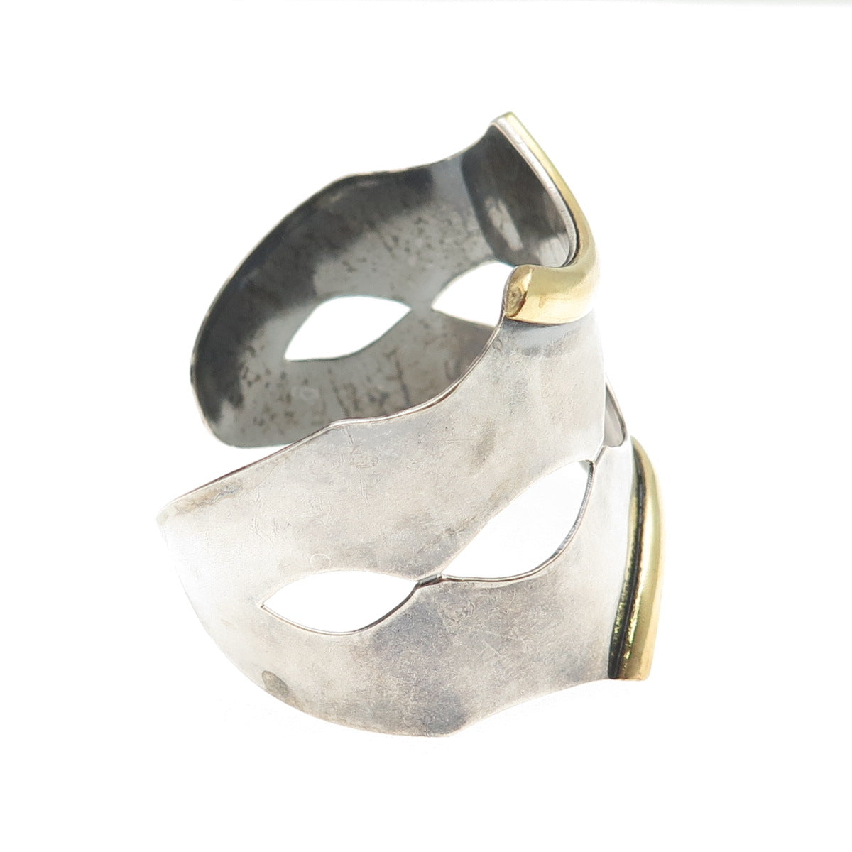 925 Sterling Silver 2-Tone Vintage Mexico Modernist Adjustable Bracelet 6.75"