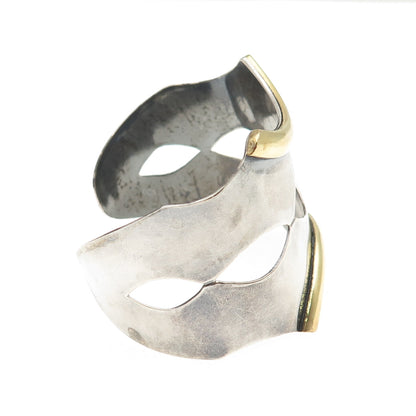 925 Sterling Silver 2-Tone Vintage Mexico Modernist Adjustable Bracelet 6.75"