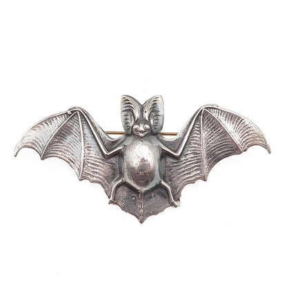 925 Sterling Silver Vintage Bat Oxidized Pin Brooch
