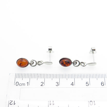 925 Sterling Silver Vintage Real Amber Dangle Earrings