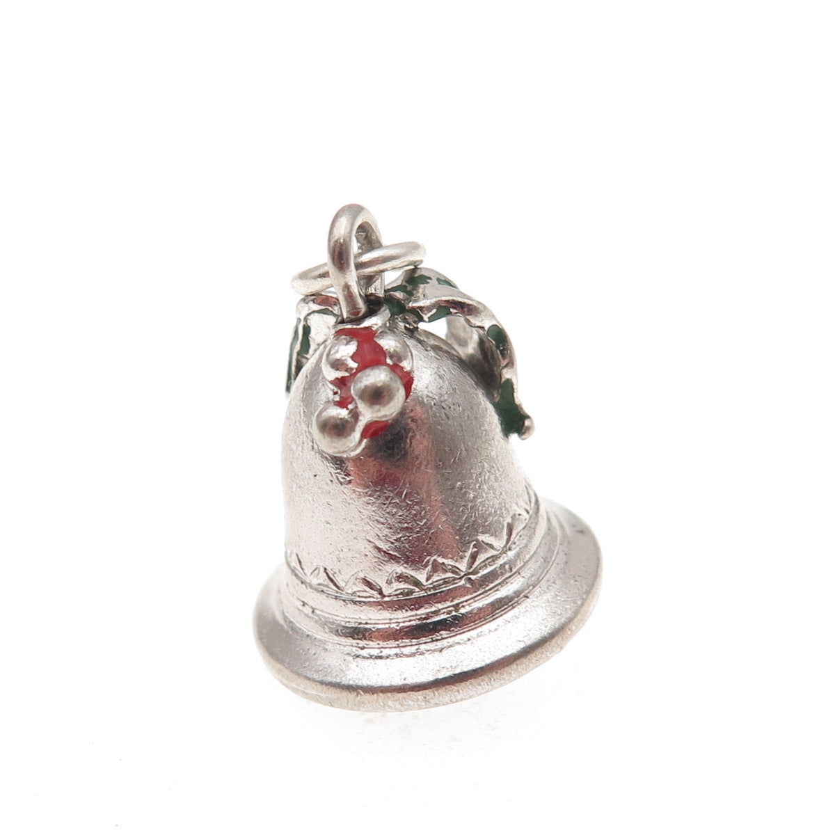 925 Sterling Silver Vintage Enamel Christmas Bell 3D Mini Charm Pendant