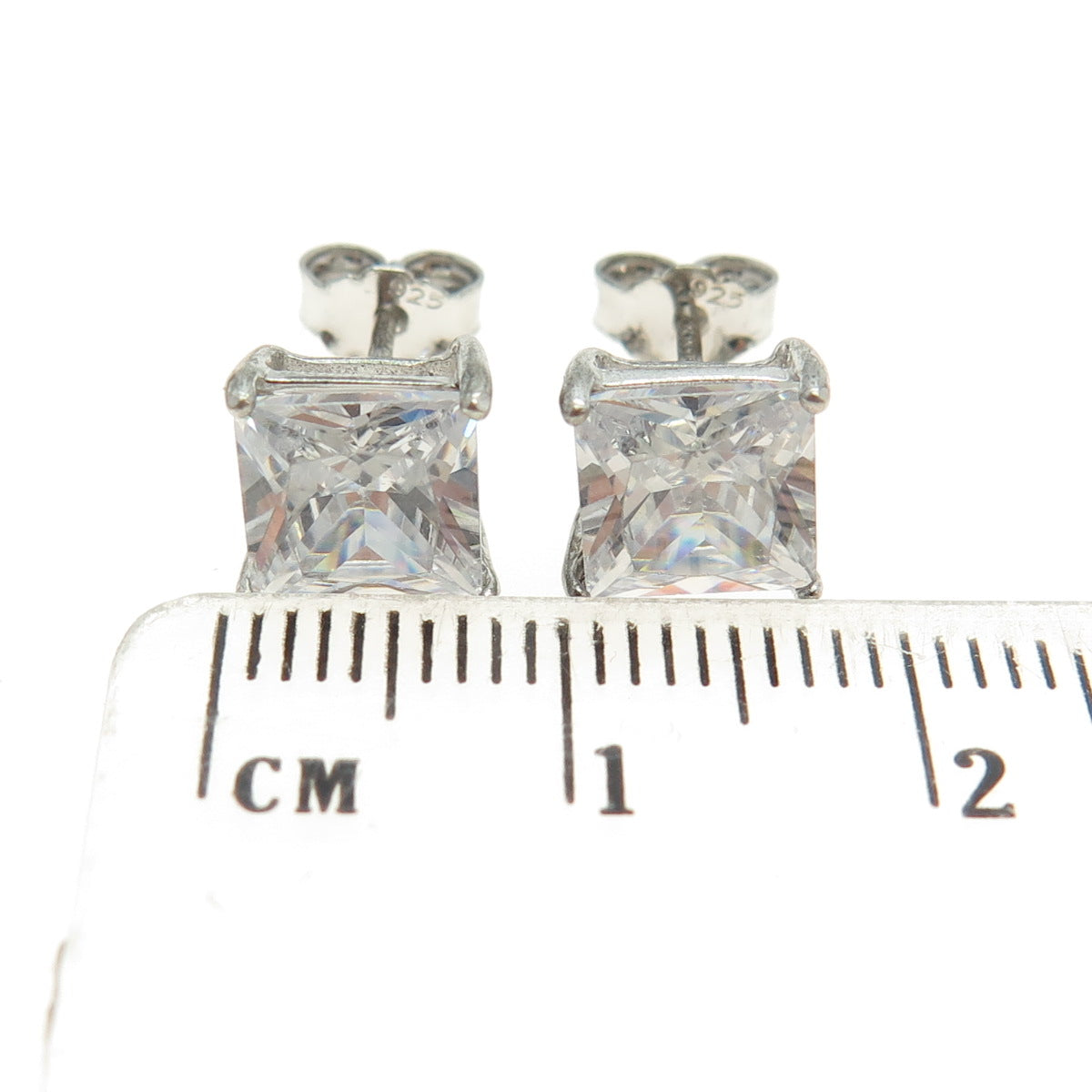 925 Sterling Silver Princess-Cut C Z Stud Earrings