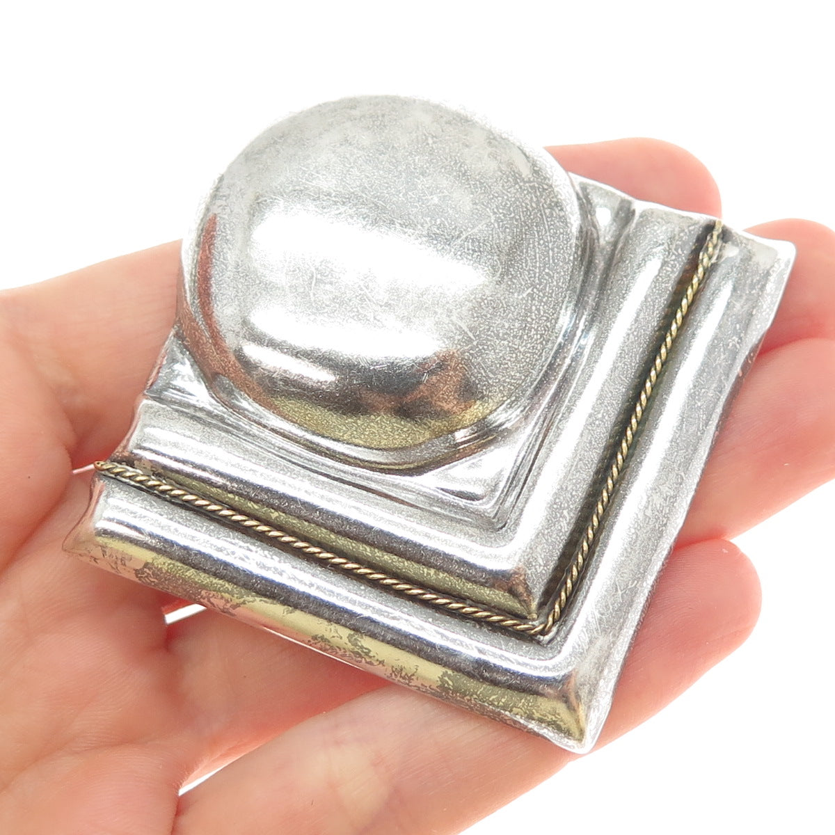 925 Sterling 2-Tone Vintage Mexico Modernist Arrow Oxidized Pin Brooch / Pendant
