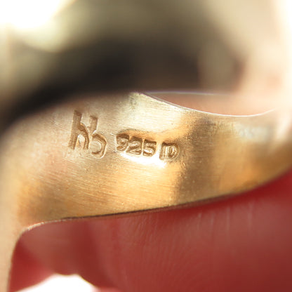 HANNAH BLOUNT 925 Sterling Silver Gold Plated Vintage Real Agate Ring Size 7