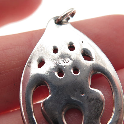 925 Sterling Silver Vintage Modernist Floral Teardrop Oxidized Charm Pendant