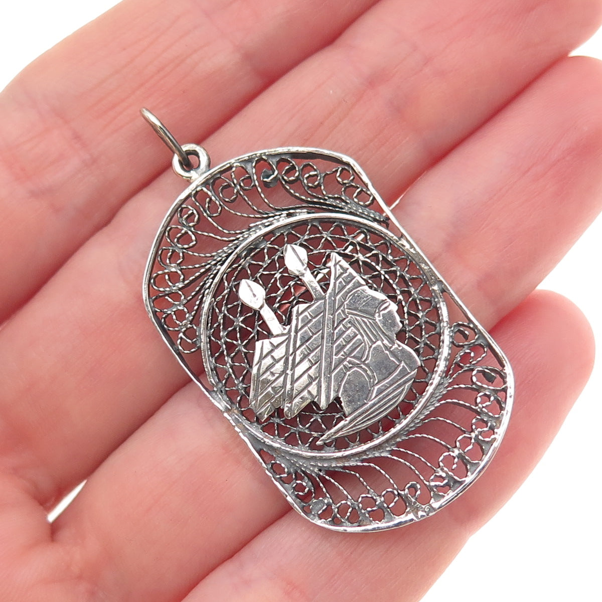 925 Sterling Silver Vintage Egyptian Pyramid Filigree Oxidized Charm Pendant