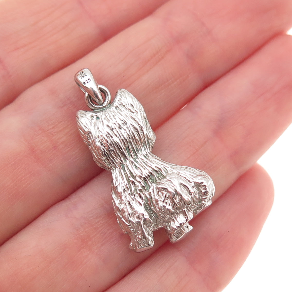 925 Sterling Silver Vintage Real Diamond Yorkshire Terrier Charm Pendant