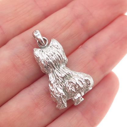 925 Sterling Silver Vintage Real Diamond Yorkshire Terrier Charm Pendant