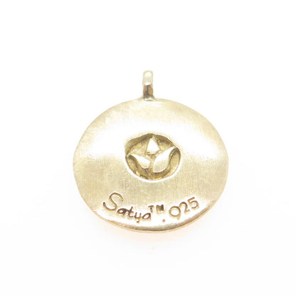 SATYA 925 Sterling Silver Gold Plated Engraved Lotus Minimalist Charm Pendant