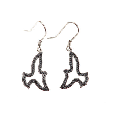 925 Sterling Silver Real Round-Cut Black Spinel Bird Dangle Earrings