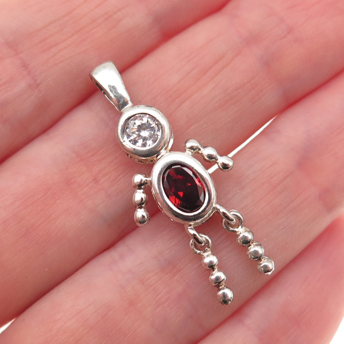 925 Sterling Silver Real Garnet & C Z January Birthstone Boy Articulated Pendant