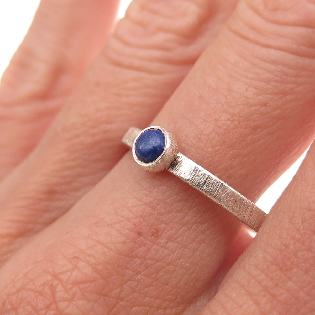 925 Sterling Silver Vintage Real Lapis Brushed Oxidized Ring Size 9.25