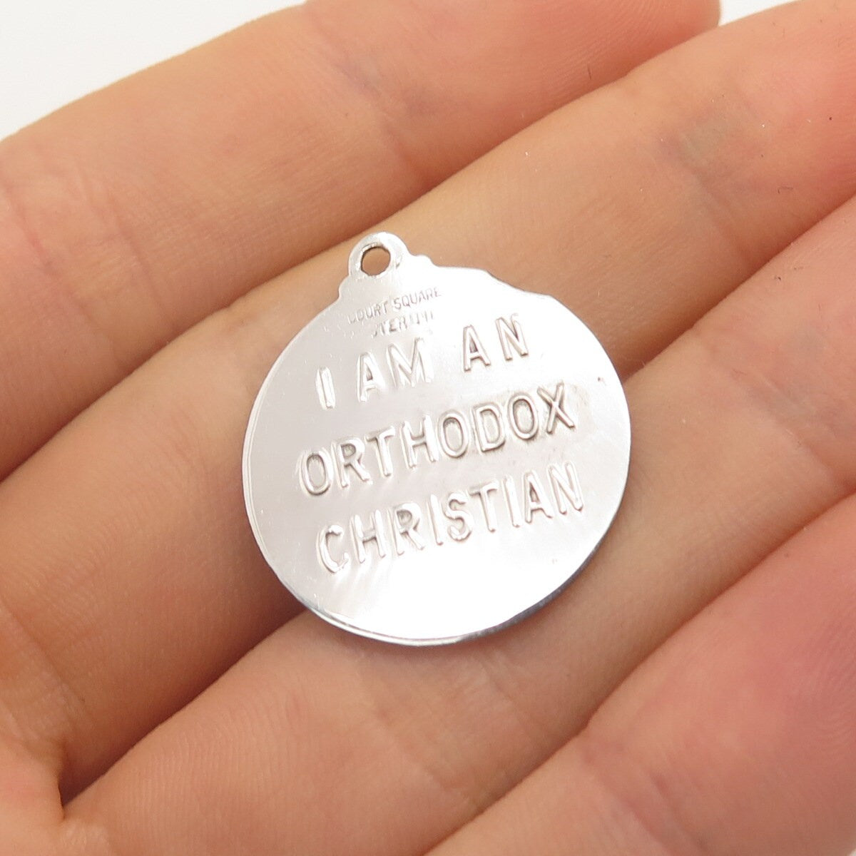 925 Sterling Silver Vintage Court Square Madonna w/ Child Religious Pendant