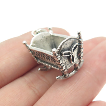 BEAU 925 Sterling Silver Vintage Baby Cradle 3D Pendant
