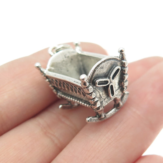 BEAU 925 Sterling Silver Vintage Baby Cradle 3D Pendant