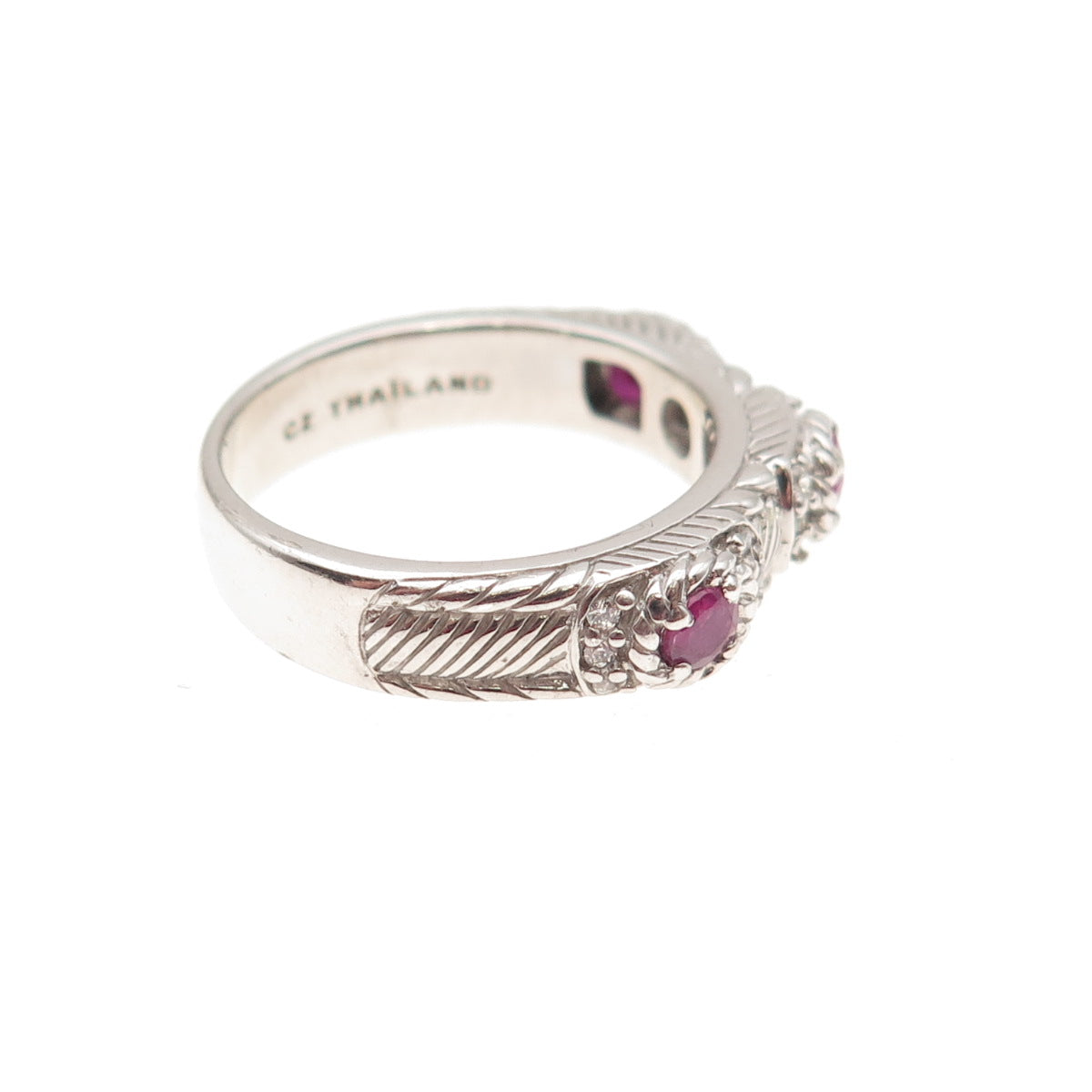 JUDITH RIPKA 925 Sterling Silver Real Ruby & C Z Ring Size 7 (missing 1 C Z)