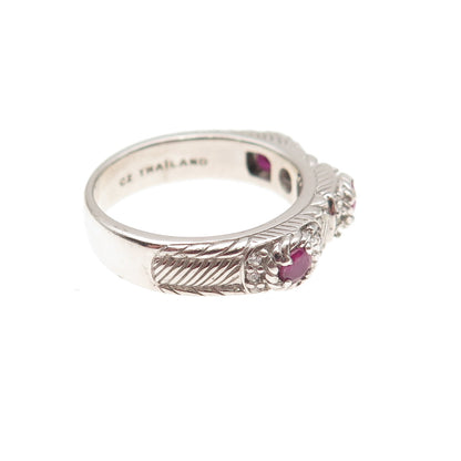 JUDITH RIPKA 925 Sterling Silver Real Ruby & C Z Ring Size 7 (missing 1 C Z)