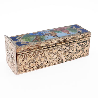 800 Silver Vermeil Antique Italy Enamel Storyteller Tube Slide Lipstick Case #58